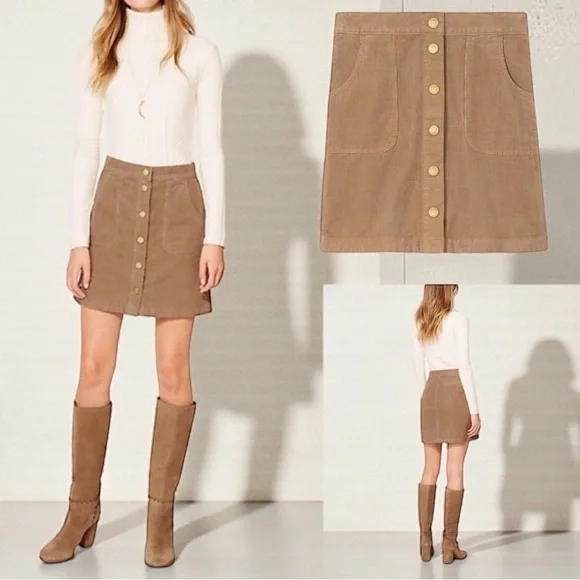 Tory Burch Lucitano Corduroy Snap Front Mini Skirt Tan Beach Wood Size 6 - Picture 1 of 6